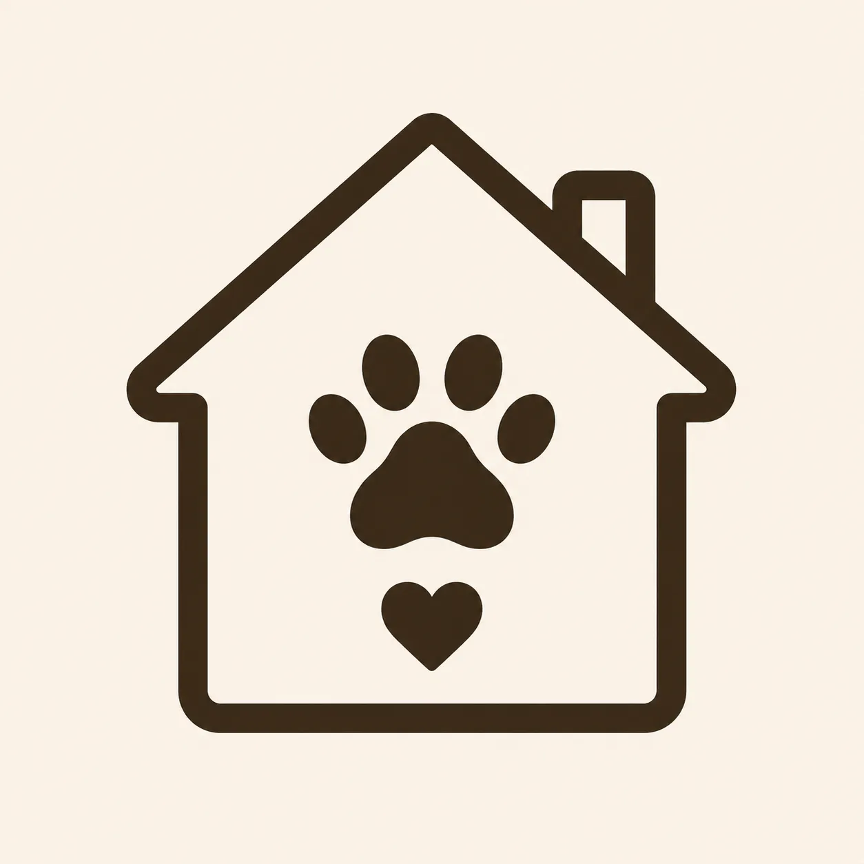Icon eines Hauses mit Pfote und Herz als Symbol für die Familienaufzucht unserer Welpen