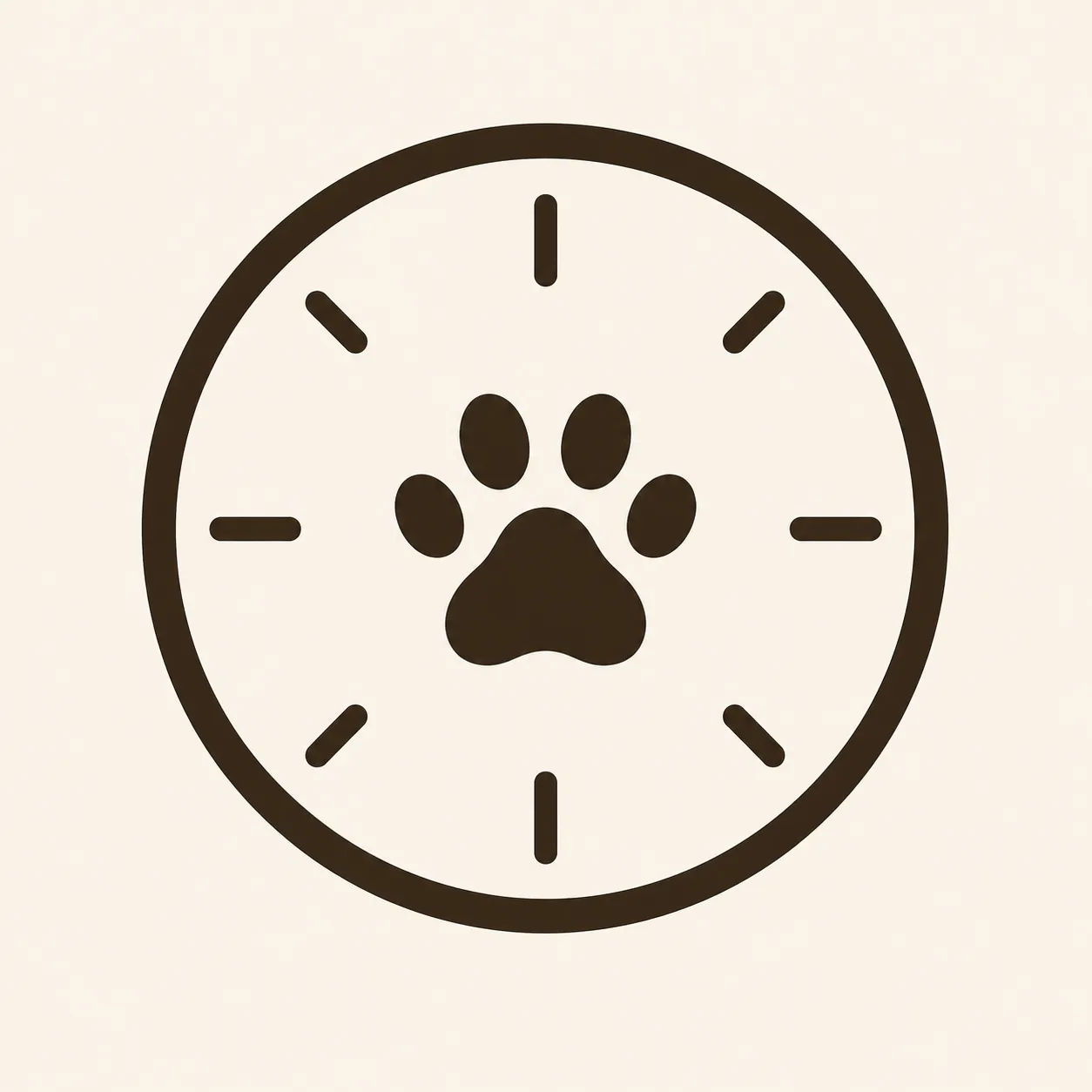 Icon einer Uhr mit Pfotenabdruck als Symbol für Zeit und Sorgfalt in der MALU Welpenaufzucht